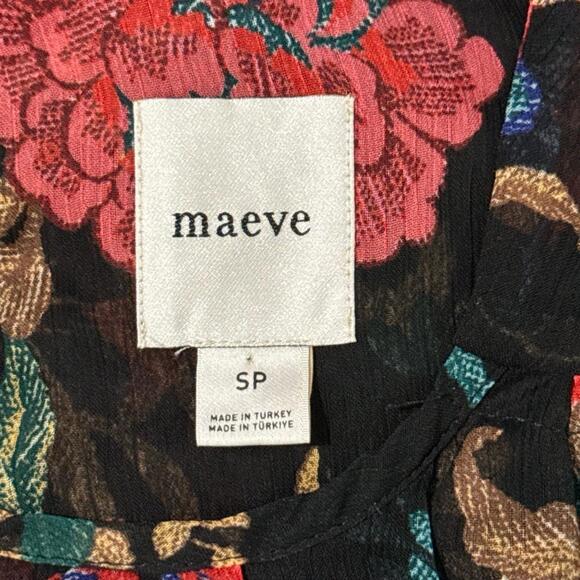 MAEVE by Anthropologie Long-Sleeve Pleated Floral Peasant Blouse in Black-Small - Picture 11 of 13